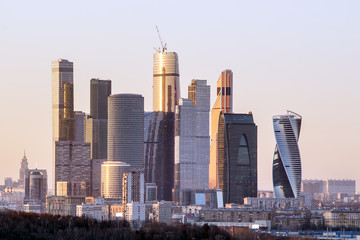 Moscow International Business Center in the evening.