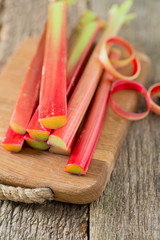 rhubarb on wooden surface