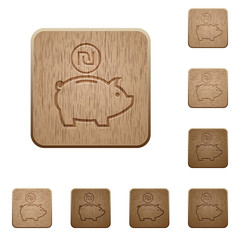 Israeli new Shekel piggy bank wooden buttons