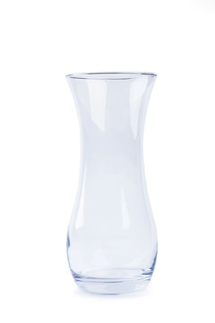 Glass vase isolated. Curvy glass vase. Bright idea of design. Glass decoration for living room.