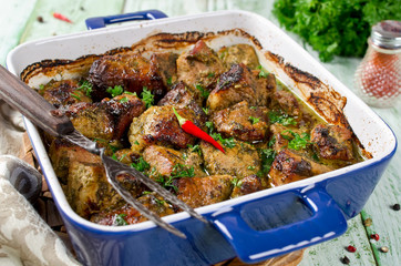Oven roasted crispy pork with spices and herbs