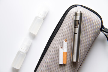 concept - dangers of smoking and electronic cigarette top view