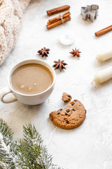 Christmas evening with cup of cocoa white background