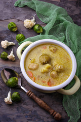 Vegetable soup with carrot, cauliflower, potato, Brussels sprout