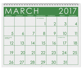 2017: Calendar: Month Of March With St. Patrick's Day