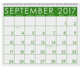 2017: Calendar: Month Of September With Labor Day