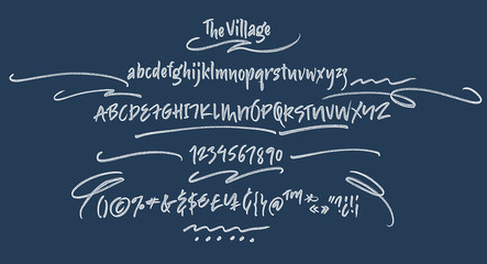 Fototapeta The Village handwritten font. Textured brush script with uppercase, lowercase, numbers and some punctuations symbols obraz