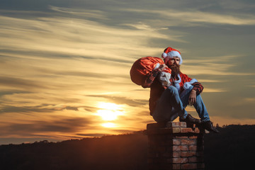 christmas bad santa on chimney