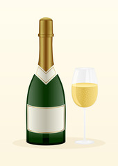 Champagne Bottle and Wineglass.