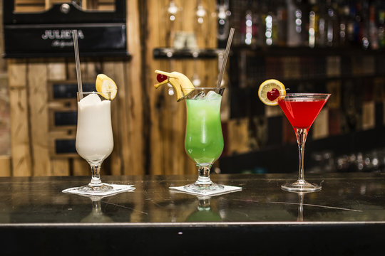 White, green and red cocktails