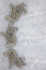 Christmas Doves and Snowflakes Greeting Background
