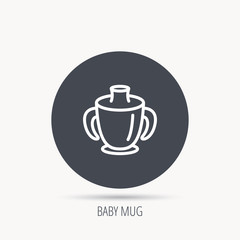 Toddler spout cup icon. Baby mug sign. Flip top feeding bottle symbol. Round web button with flat icon. Vector