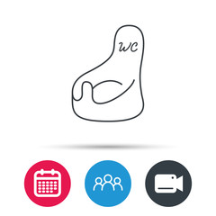 Baby wc icon. Child toilet sign. Washroom or lavatory symbol. Group of people, video cam and calendar icons. Vector