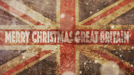  Merry Christmas Great Britain. Flag and Wood