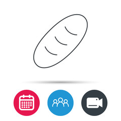 Bread icon. Natural food sign. Bakery symbol. Group of people, video cam and calendar icons. Vector