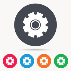 Cogwheel icon. Repair service symbol. Colored circle buttons with flat web icon. Vector