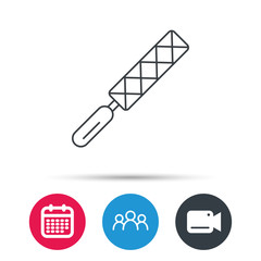 File tool icon. Carpenter equipment sign. Group of people, video cam and calendar icons. Vector