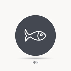 Fish icon. Seafood sign. Vegetarian food symbol. Round web button with flat icon. Vector