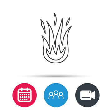 Fire icon. Hot flame sign. Group of people, video cam and calendar icons. Vector