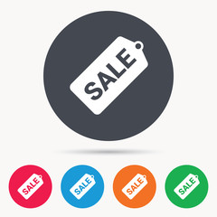 Sale coupon icon. Special offer tag symbol. Colored circle buttons with flat web icon. Vector
