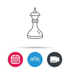 Strategy icon. Chess queen or king sign. Mind game symbol. Group of people, video cam and calendar icons. Vector