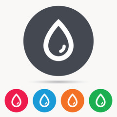 Water drop icon. Natural aqua symbol. Colored circle buttons with flat web icon. Vector