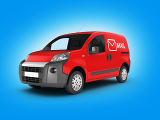 red mail car on blue gradient background 3D