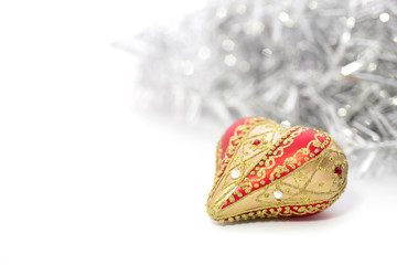 Closeup of red Christmas balls heart