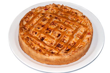 A delicious home-made cake on a white plate.