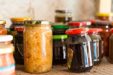 Preserves in jars in home basement
