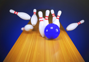 Bowling ball and pins