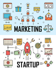 Vector thin line flat design Marketing and Startup concept banners