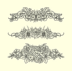 Flowers and leaves ornament decoration line art drawing style. Good use for symbol, decoration element, sign, sticker or any design you want.