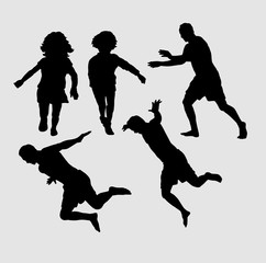 People running and jumping silhouette. Good use for symbol, logo, web icon, mascot, sticker, sign, or any design you want.