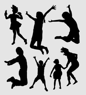 Happy kids playing silhouette. Good use for symbol, logo, web icon, mascot, sign, sticker or any design you want.