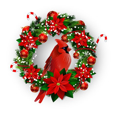 White card with Christmas wreath and bow