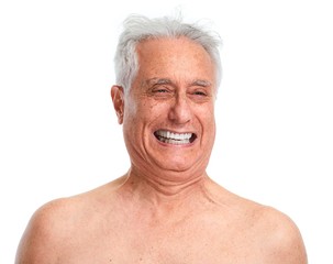 Elderly man laughing .