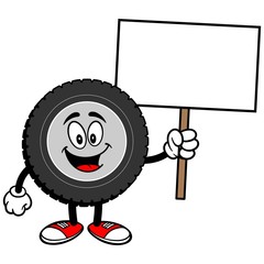 Tire Cartoon with Sign