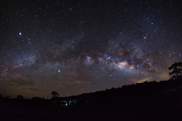 Milky Way and silhouette of tree with cloud at Phu Hin Rong Kla