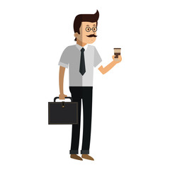 Man cartoon with coffee icon. Drink breakfast beverage and restaurant theme. Isolated design. Vector illustration