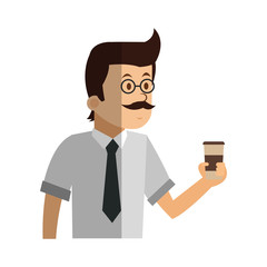 Man cartoon with coffee icon. Drink breakfast beverage and restaurant theme. Isolated design. Vector illustration