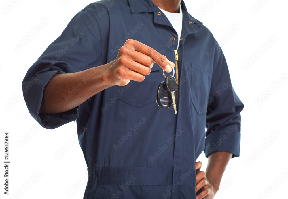 Wall mural African-American car mechanic.