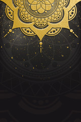 gold mandala with black background. space for text