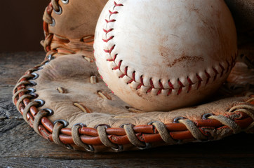 Old Baseball and Baseball Glove