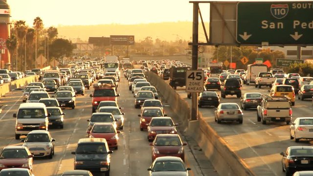 Los Angeles Freeway Traffic Jam Sunset