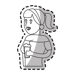 Girl cartoon with coffee icon. Drink breakfast beverage and restaurant theme. Isolated design. Vector illustration