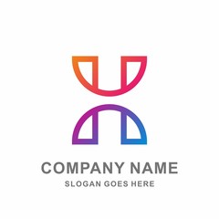 Monogram Letter H Simple Geometric Outline Half Circle Reflection Strips Business Company Stock Vector Logo Design Template 