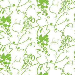 Seamless background pattern with grapes hand drawn. Green color vector illustration.