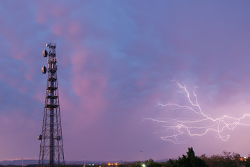 Radio tower in Queensland during a lightning storm.