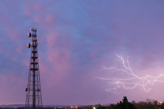 Radio tower in Queensland during a lightning storm. - Powered by Adobe